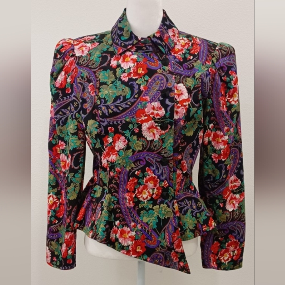 Vtg Silk Richard Warren for Neiman Marcus Paisley Floral Blazer